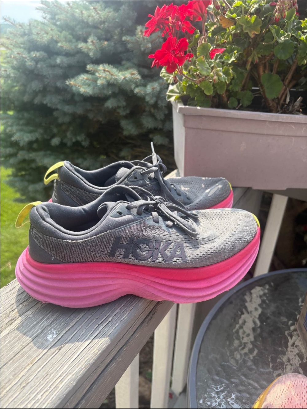 Hoka Women's Gray and Hot Pink Athletic Running Shoes